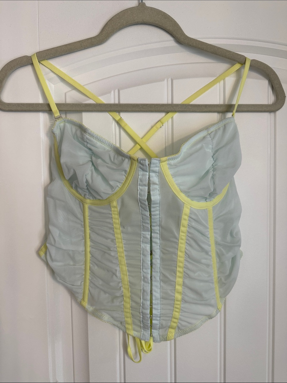 Urban Outfitters Light Blue Sheer Corset with Neon Trim